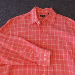 Henry Cotton's Large Salmon Pink Windowpane Linen Button Down Shirt (like xl)
